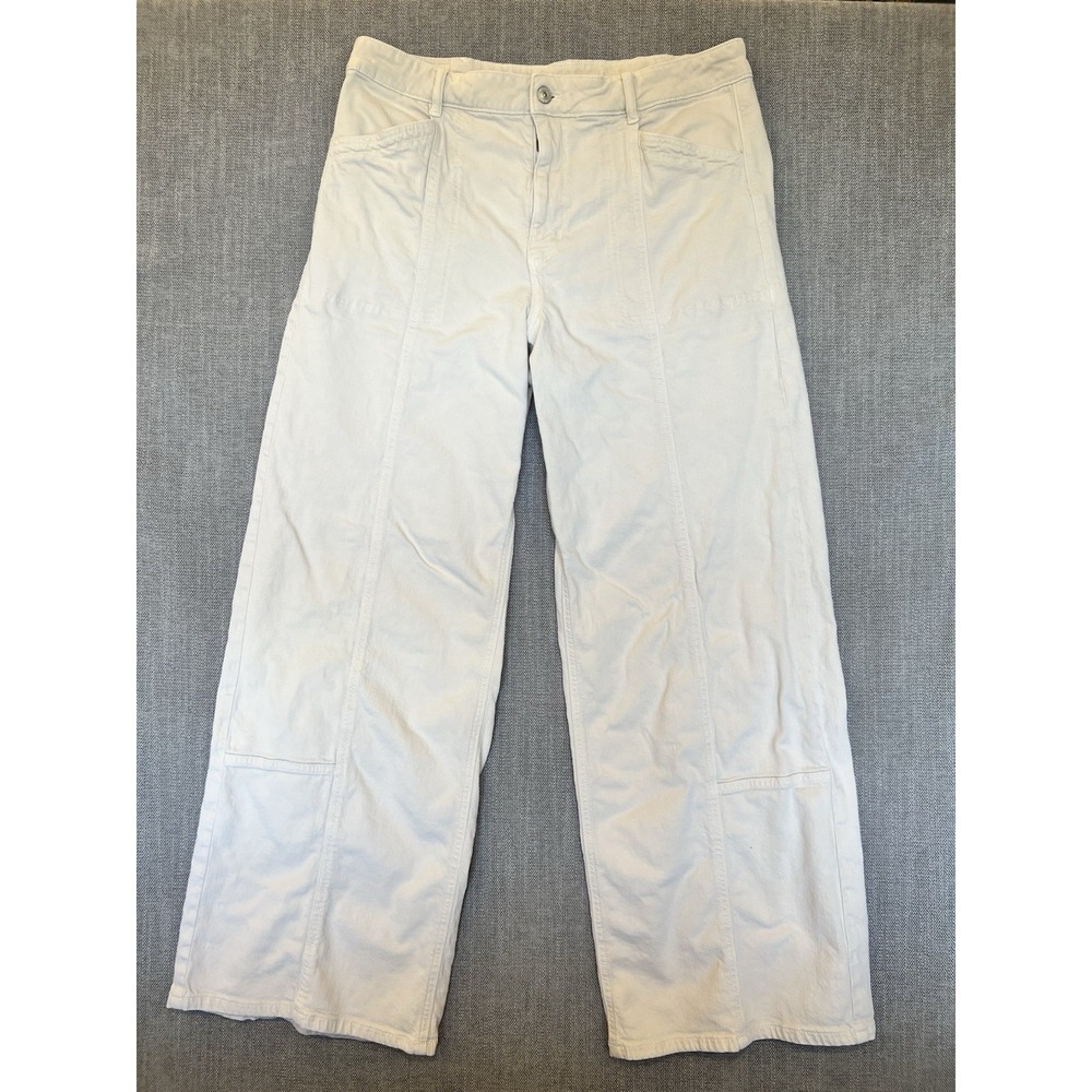 American Eagle Women's Wide Leg Pants Cream Odd White Stretch Size 14 Regular